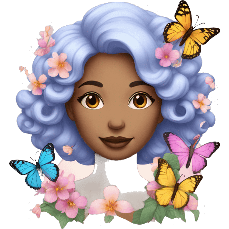 Gorgeous pastel lady with flowers and butterflies emoji