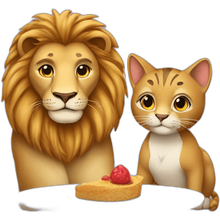 Lion on a date with a cat emoji