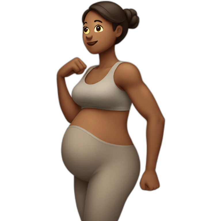 pregnant woman with visible belly flexing bicep emoji