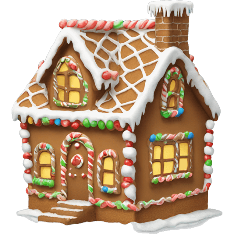 A detailed gingerbread house with icing snow and candy accents emoji