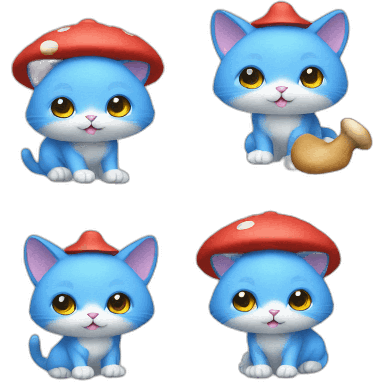  Cute Blue Cat NO ears wearing a mushroom cap carrying a stock emoji