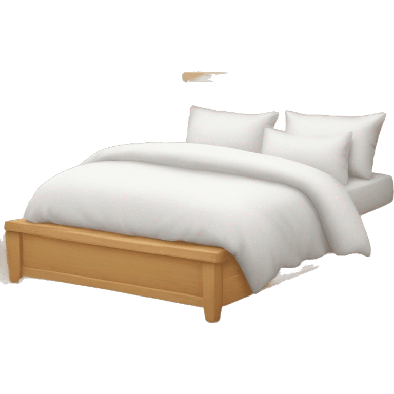 Cozy white fluffy bedding on a light wood oak bed with pillows  emoji