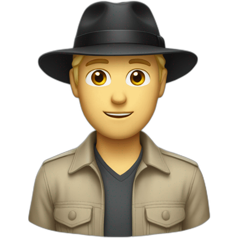 White man with short blond hair wearing a fedora black hat emoji