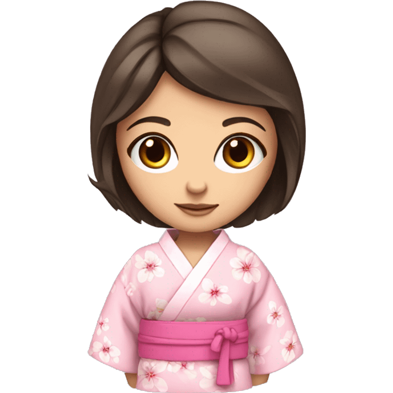 cute brunette girl with blue eyes in pink flower kimono emoji