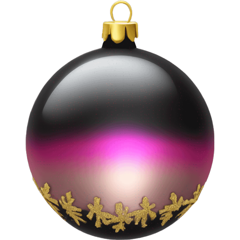 Realistic black and pink metallic christmas bauble with gold accents.  emoji