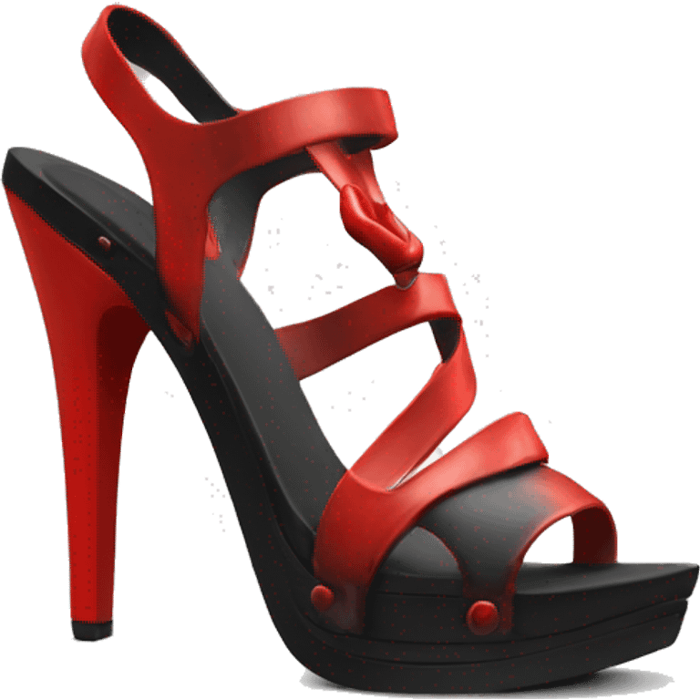 red high heel sandals; black toenails emoji