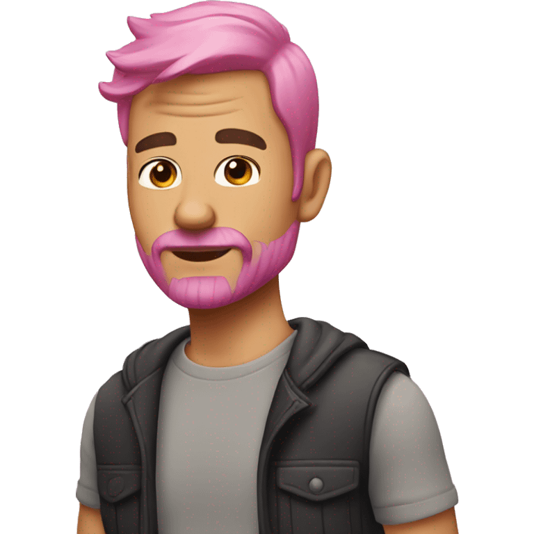 middle-aged man with pink hair, beard and 💯 tattoo on his cheek emoji