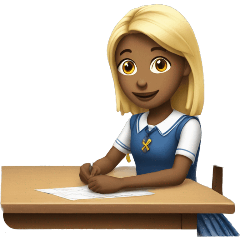 Two europian schoolgirl at the table are playing emoji