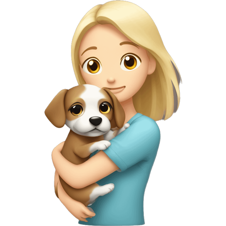 Girl Hug little dog ￼￼ emoji