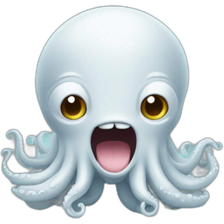 cute white kraken with cute face shy blushing emoji