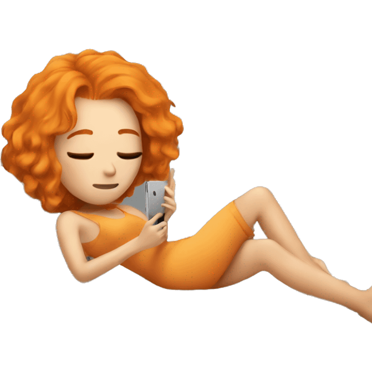 Orange hair girl in bed with cigarette and phone emoji