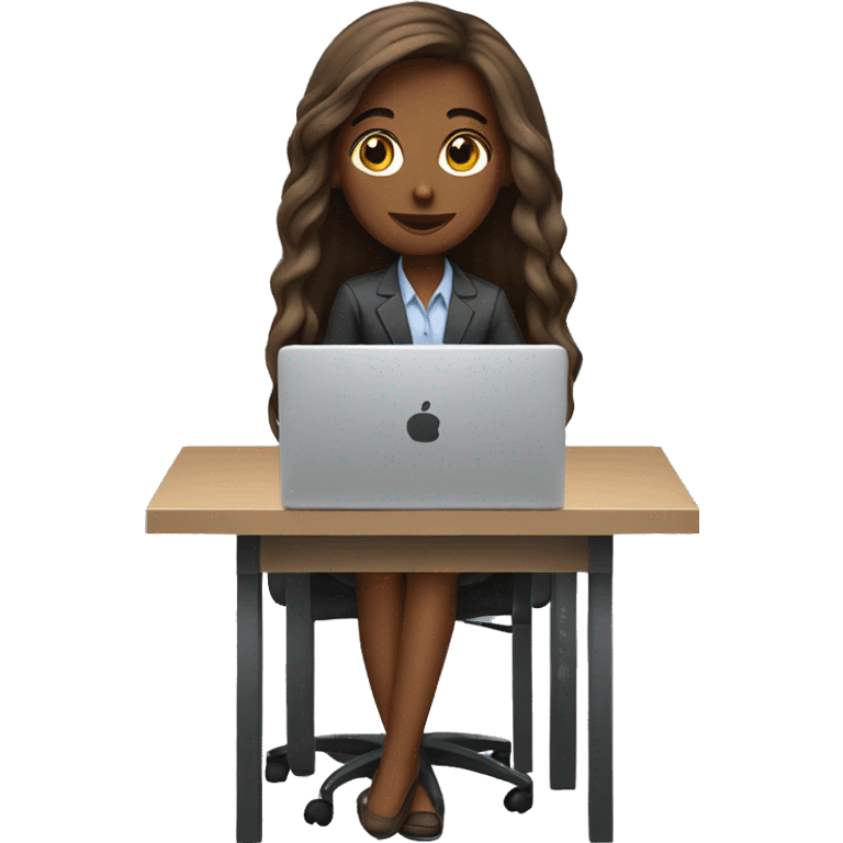 long hair Brown girl working in office with laptop emoji