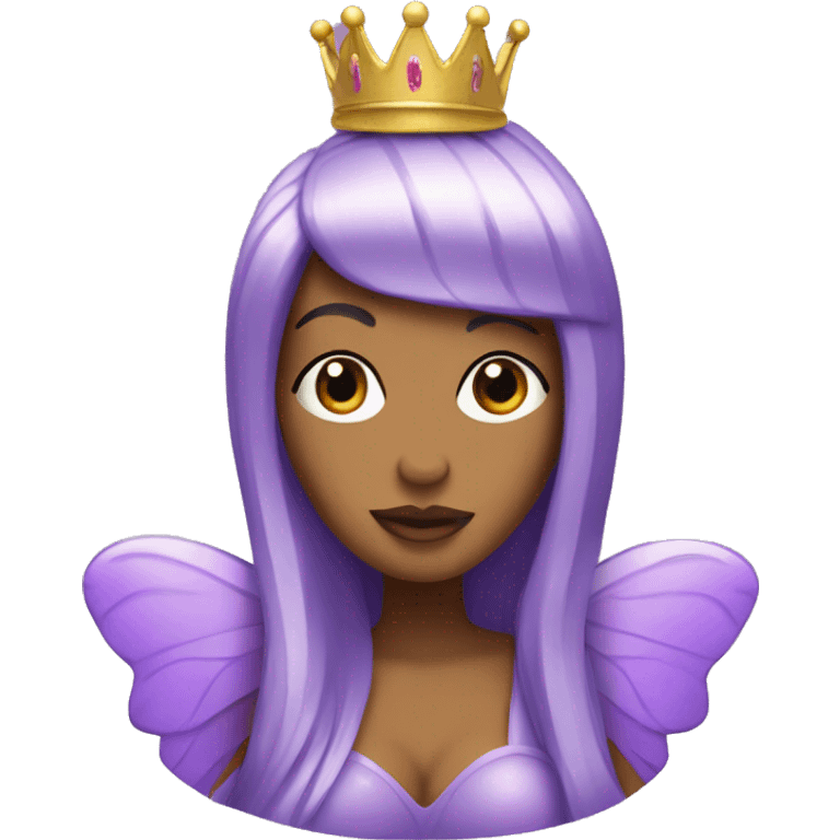 A purple butterfly with a gold crown and a Nicki Minaj face emoji