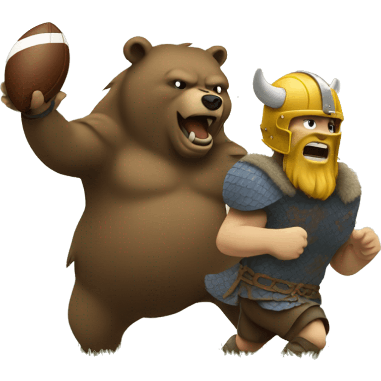 A Viking playing football against a bear emoji