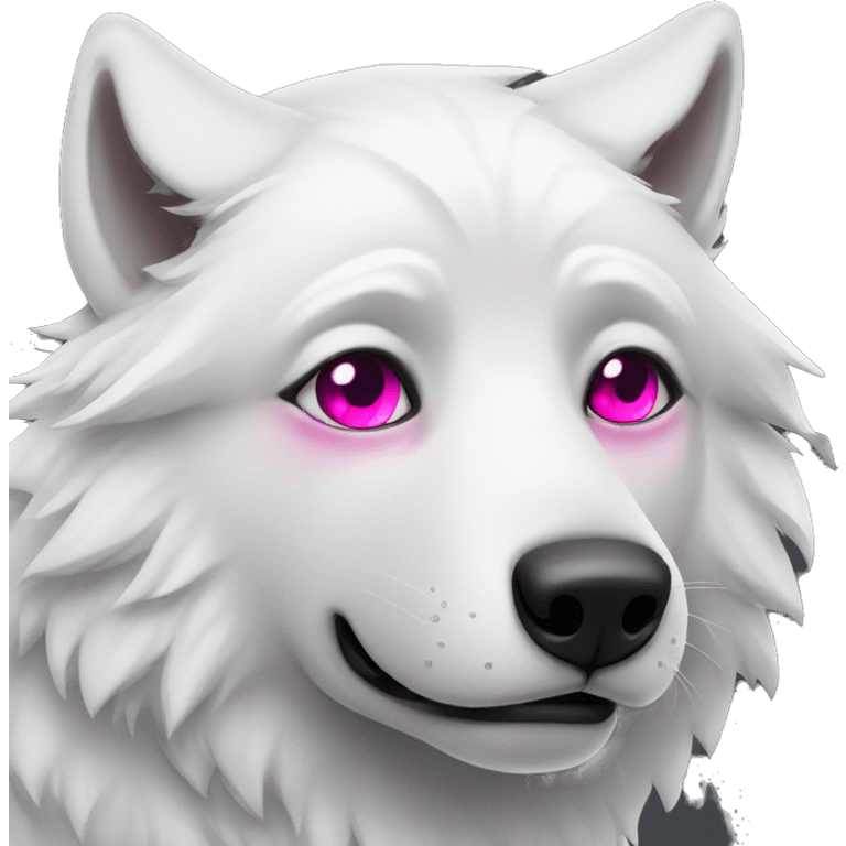 white wolf  with dark pink eyes cry emoji