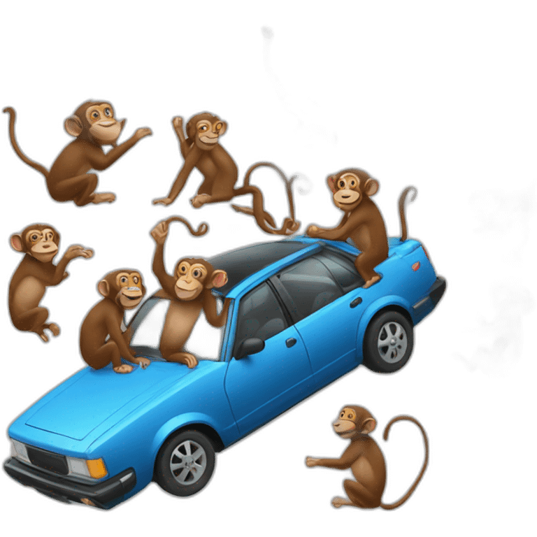 a car flying above a group of monkeys emoji