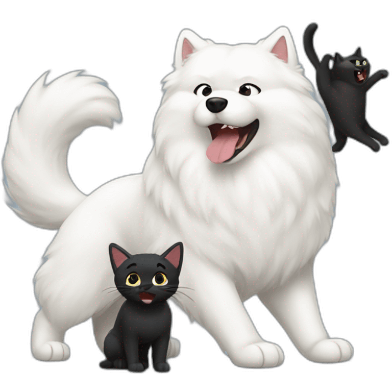 Samoyed fighting black cat emoji