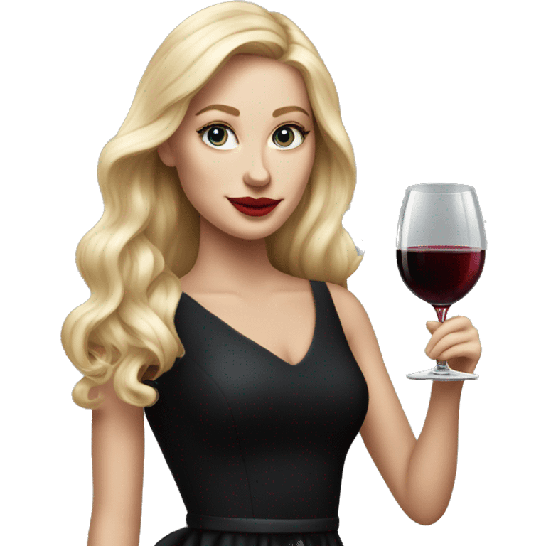 Blonde White girl in black Elegant dress with red wine, ULTRA HYPER REALISTIC emoji