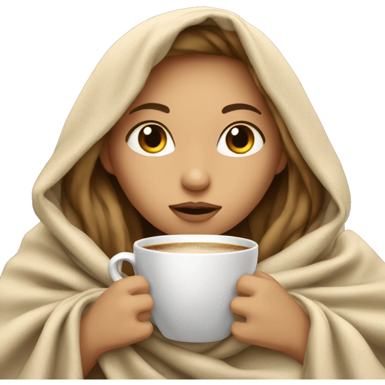 girl inside a blanket sipping coffee eyes closed dark blond hair emoji