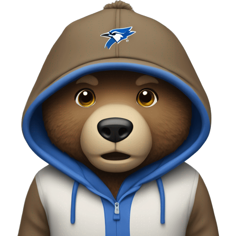 Brown bear wearing a hoodie and a Blue Jays hat emoji