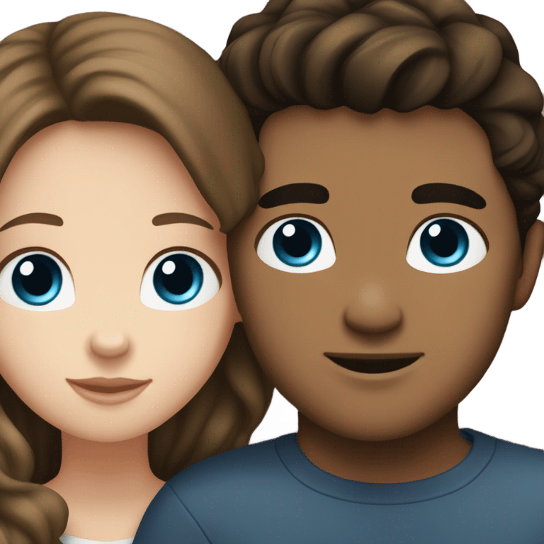 brown haired, white girl with brown eyes hugging boyfriend who has black hair, blue eyes, and is white emoji