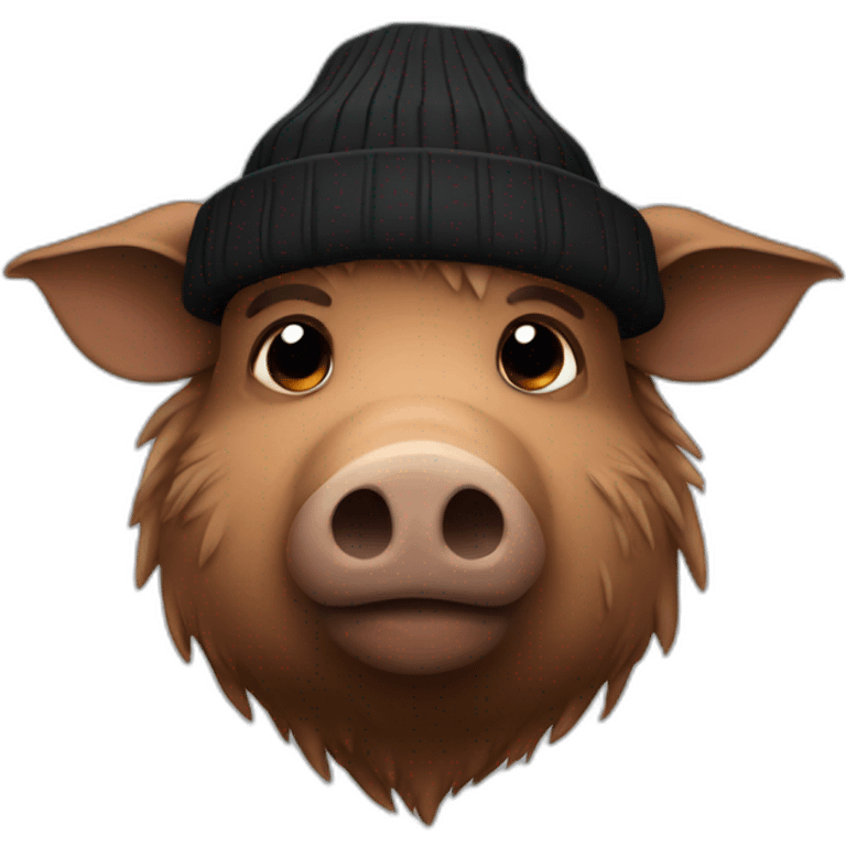 Really sad brown boar in a black winter hat emoji