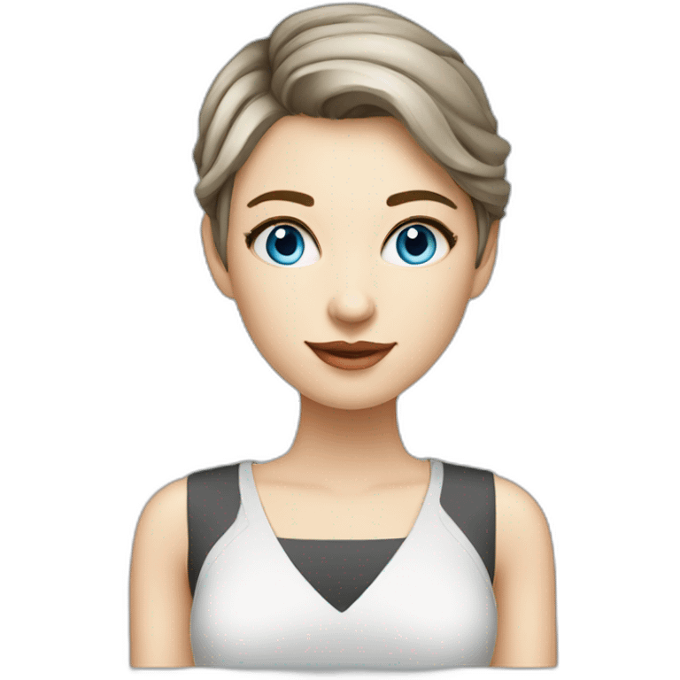 beautiful girl-programmer with short hair with computer, programming,blue eyes,white skin, makeup emoji