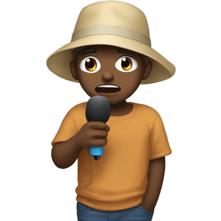 meme boy with mic and hat crying emoji