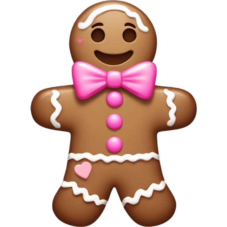 Gingerbread man taupe brown with pink bow and holding a pink candy cane  emoji