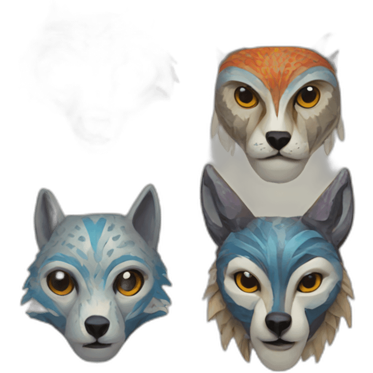 Alebrije of a wolf, owl and stoat emoji