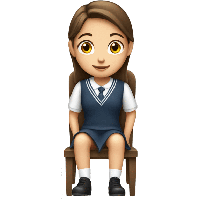 girl with brown hair wearing school uniform siting on chair emoji