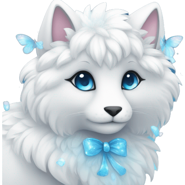 Anthro Cute Cool Kawaii gorgeous sparkly ethereal white fantasy animal creature with blue eyes furry sona with flowers beautiful aesthetic emoji