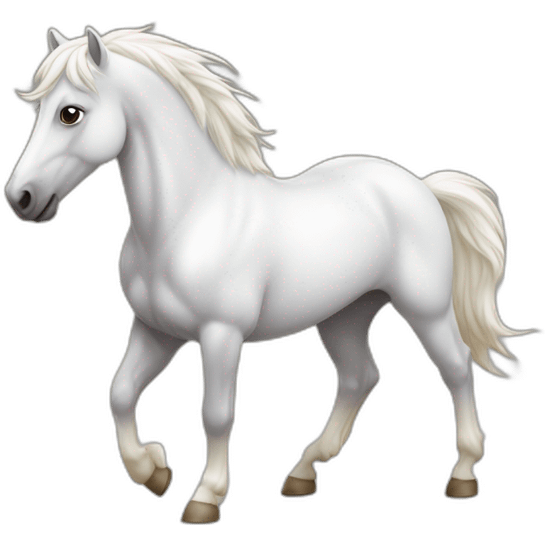 Cavalo branco selado e andando emoji