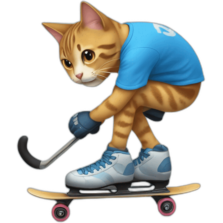 Un gato y un grillo montando patines. emoji