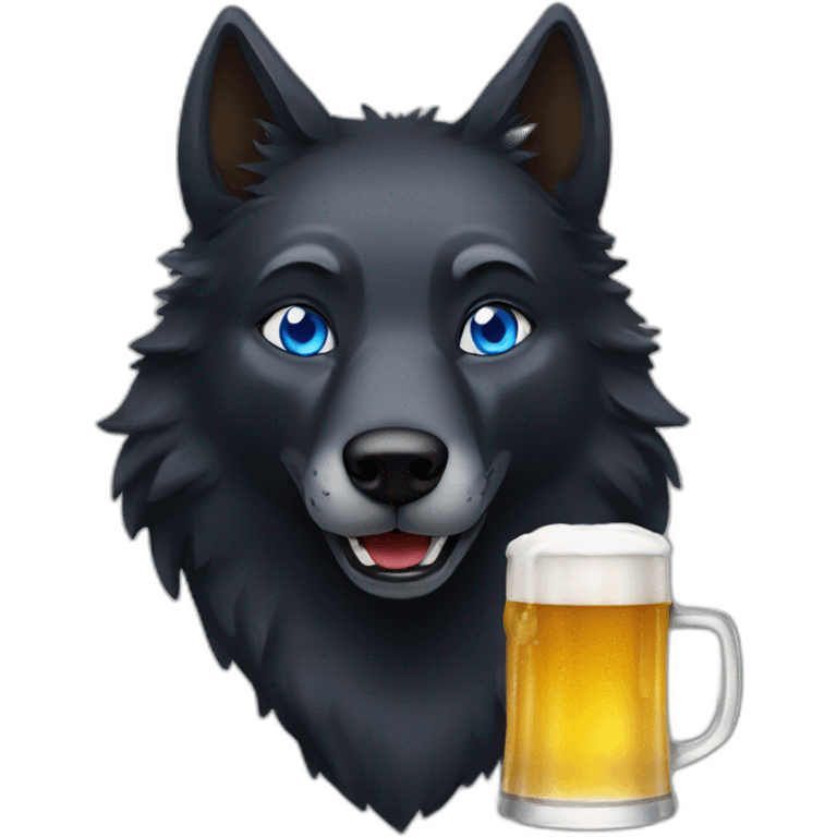 black wolf blue eyes drinking a beer emoji