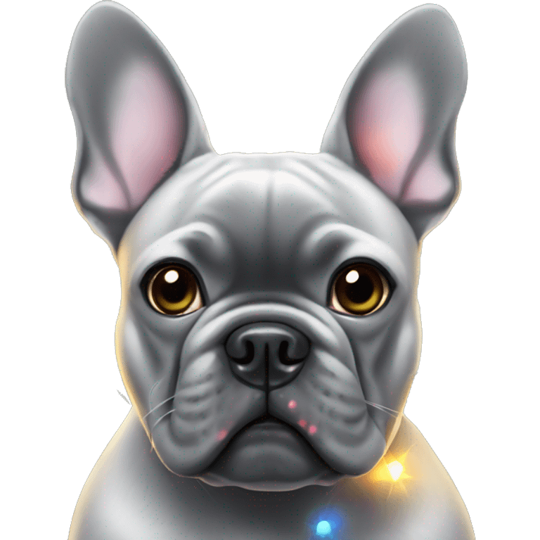 Grey French bulldog with Christmas lights  emoji