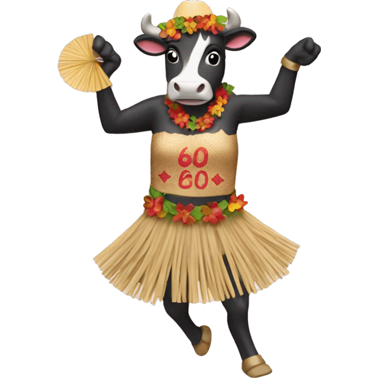 Hawaiian cow dancing with a straw skirt saying happy 60th Birthday Toni emoji