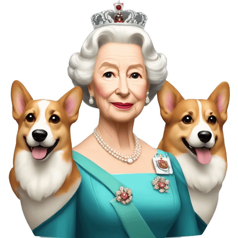 Queen Elizabeth and three Corgis  emoji