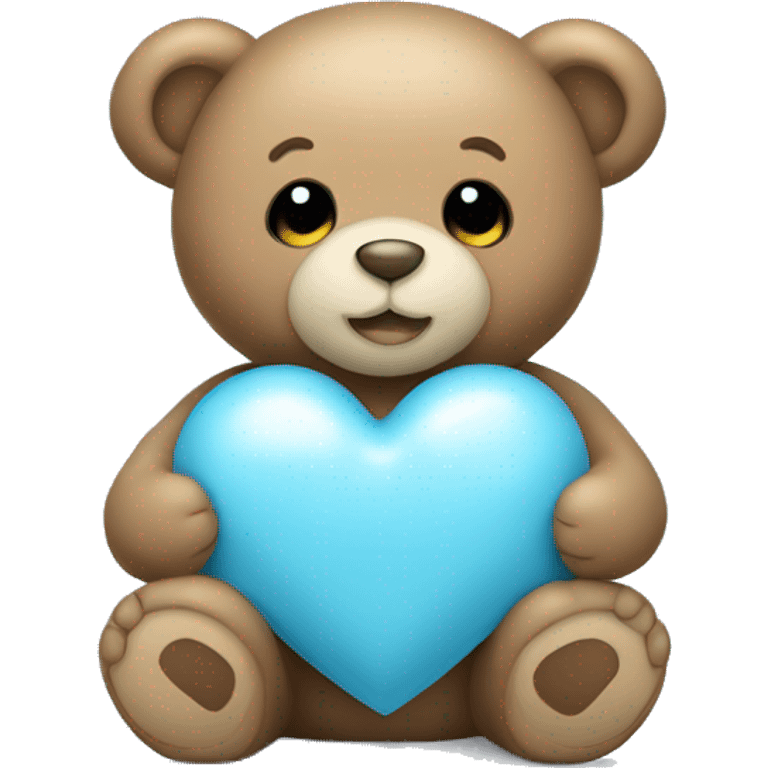 Teddy bear holding light blue  heart emoji