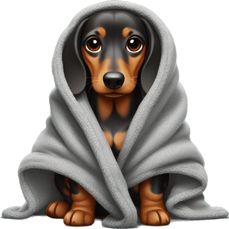 Daschund bundled up in a gray blanket emoji