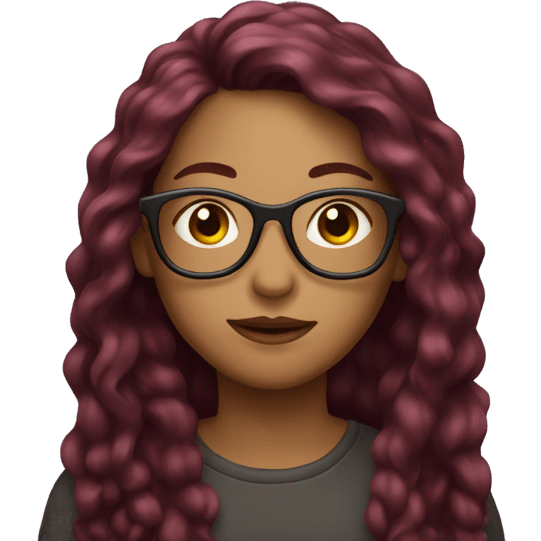 Light girl with long burgundy hair and glasses emoji