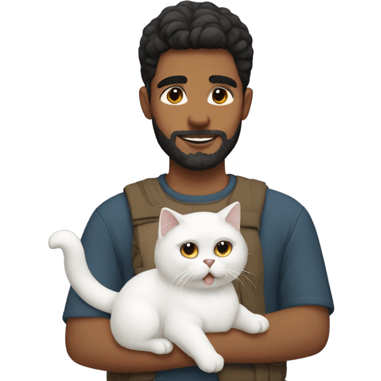 Latin boy with beard holding white persian cat emoji