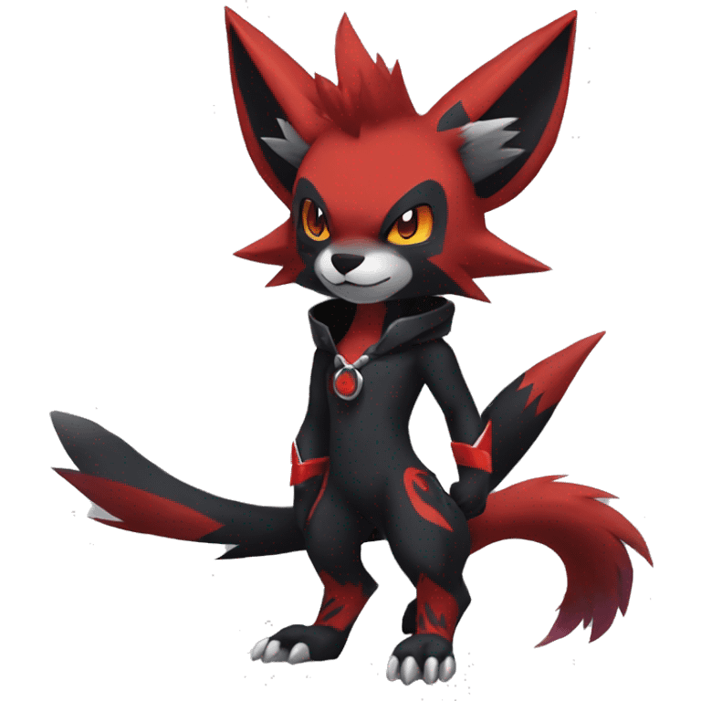 Black Cool Edgy Anthro Litten Zoroark Zorua Fakémon  with White and Red Edgy markings emoji