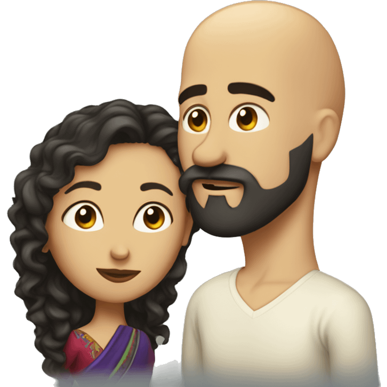 White Man bald with dark beard kissing Mexican woman with long dark curly hair emoji