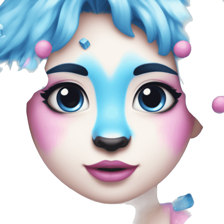 A blue panda eating blue colored ice with pink and blue sprinkles and blue and pink hair with blue make up ￼ emoji