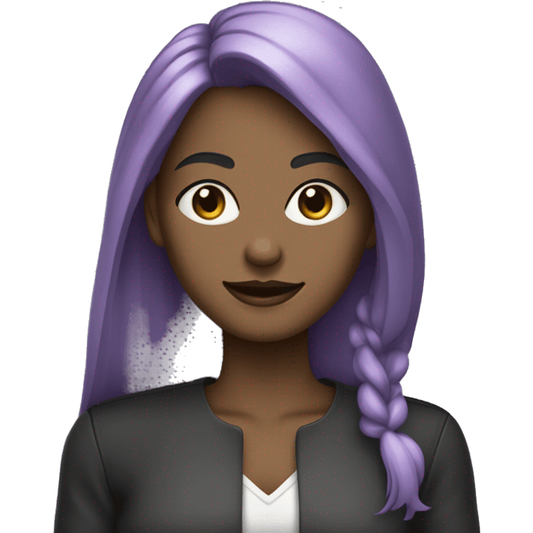 Mulher morena com óculos de grau roxo,  cabelo preto liso longo  emoji