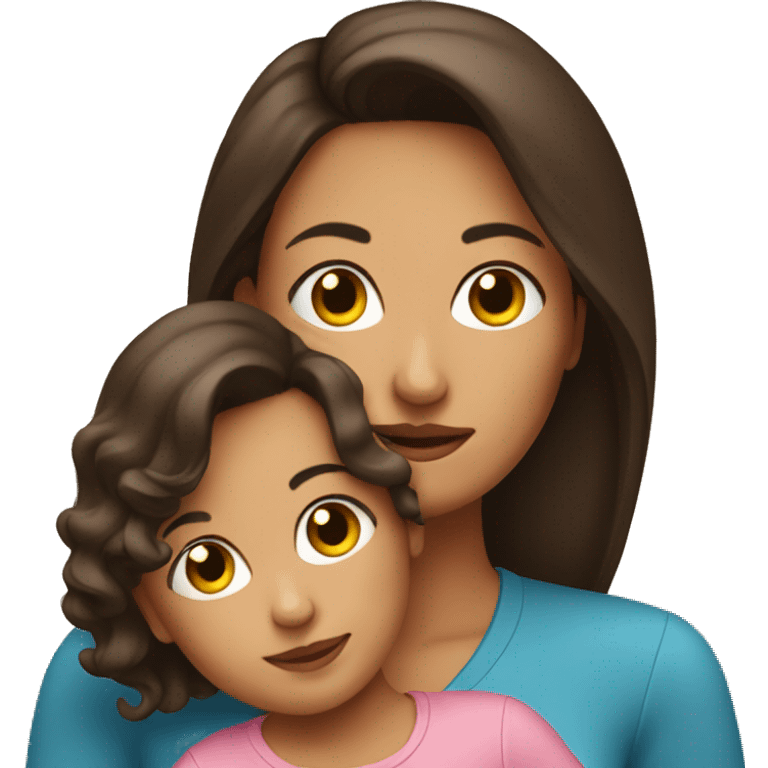 brunette woman holding toddler emoji