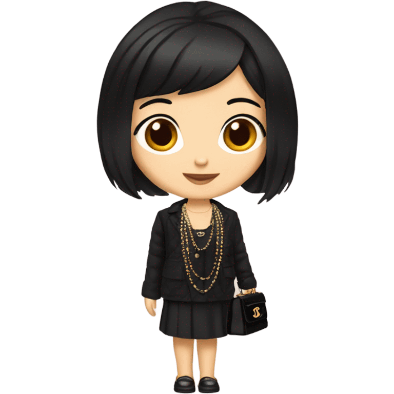 Dark hair Chanel Asian Girl with Birkin bag and Chanel necklace emoji