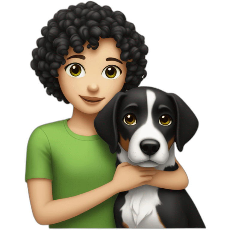 girl-with-brown-eyes-and-brown-hair-and-a-boy-with-short-black-hair-and-green-eyes-hugs-curly-black-and-white-dog emoji