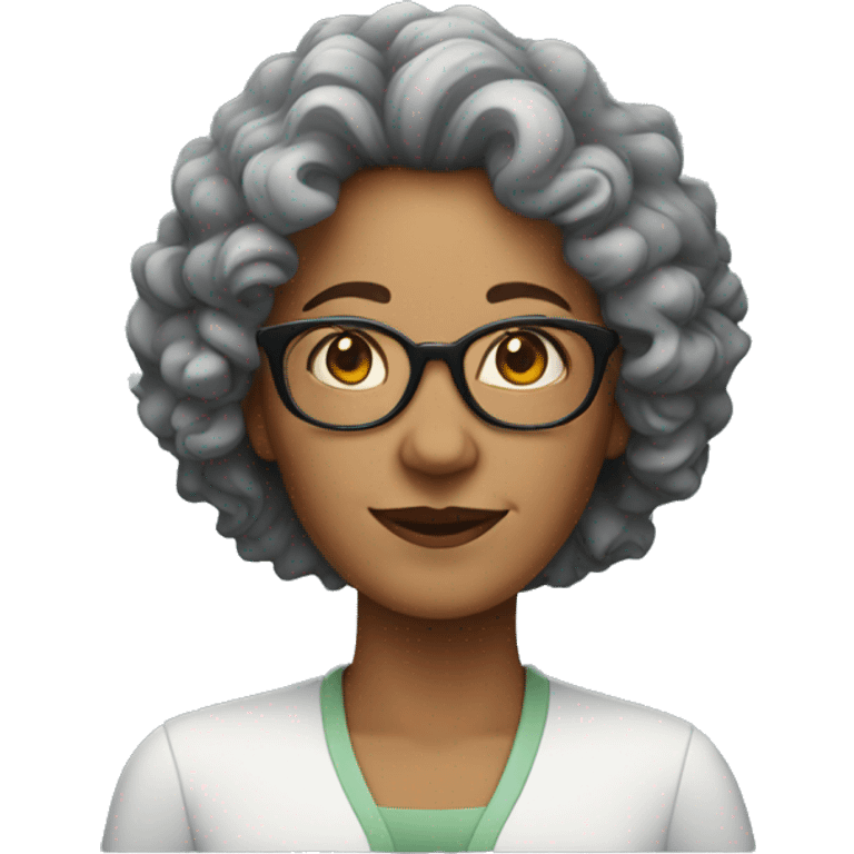 middle aged woman with glasses and curly hair emoji